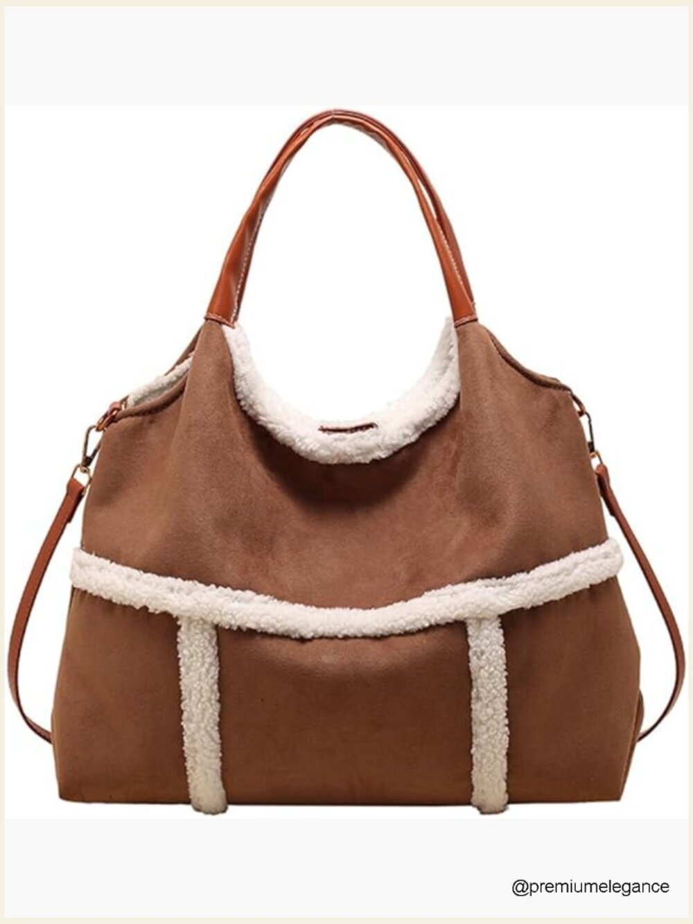Vintage Suede Tote Bag with Faux Sherpa Lining Large Capacity 5-Pocket Satchel